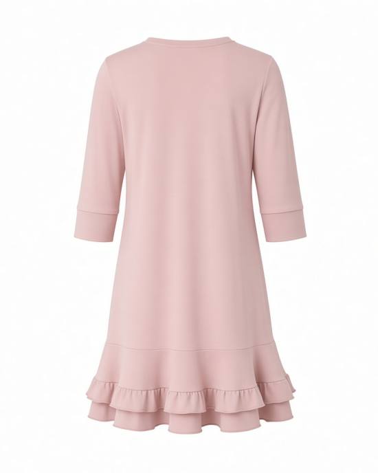 Tommy Hilfiger Women's 3/4 Sleeve Crew Neck Double Ruffle Hem Jersey Shift Mini Dress