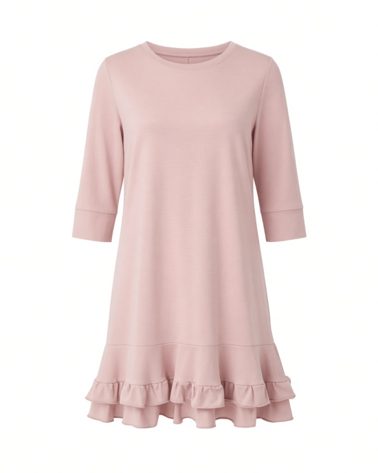 Tommy Hilfiger Women's 3/4 Sleeve Crew Neck Double Ruffle Hem Jersey Shift Mini Dress