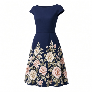 London Times Women's Floral Border Cap Sleeve Fit & Flare Dress