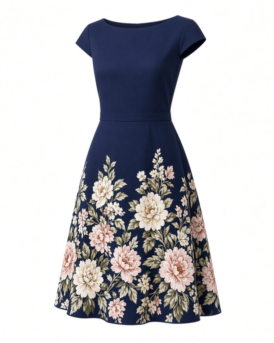 London Times Women's Floral Border Cap Sleeve Fit & Flare Dress