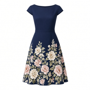 London Times Women's Floral Border Cap Sleeve Fit & Flare Dress