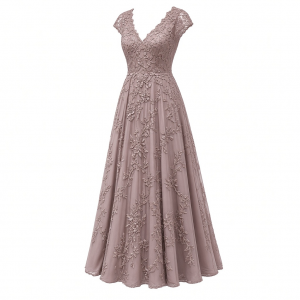 Alex Evenings Women's Long V-Neck Embroidered Mother of The Bride Dress W/Cap Sleeves, Full Skirt (Petite and Regular Sizes)