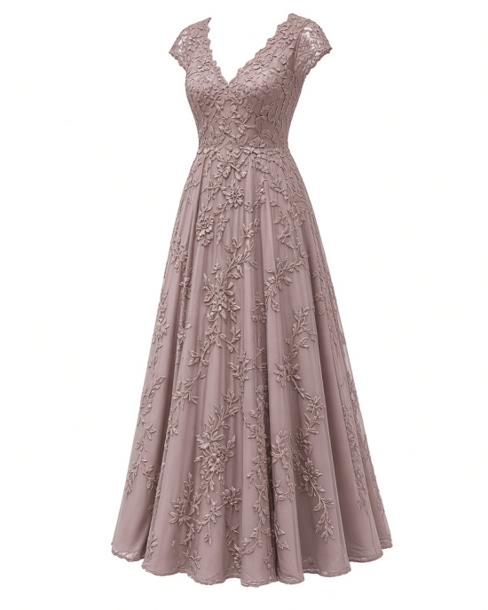 Alex Evenings Women's Long V-Neck Embroidered Mother of The Bride Dress W/Cap Sleeves, Full Skirt (Petite and Regular Sizes)