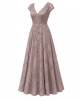 Alex Evenings Women's Long V-Neck Embroidered Mother of The Bride Dress W/Cap Sleeves, Full Skirt (Petite and Regular Sizes)