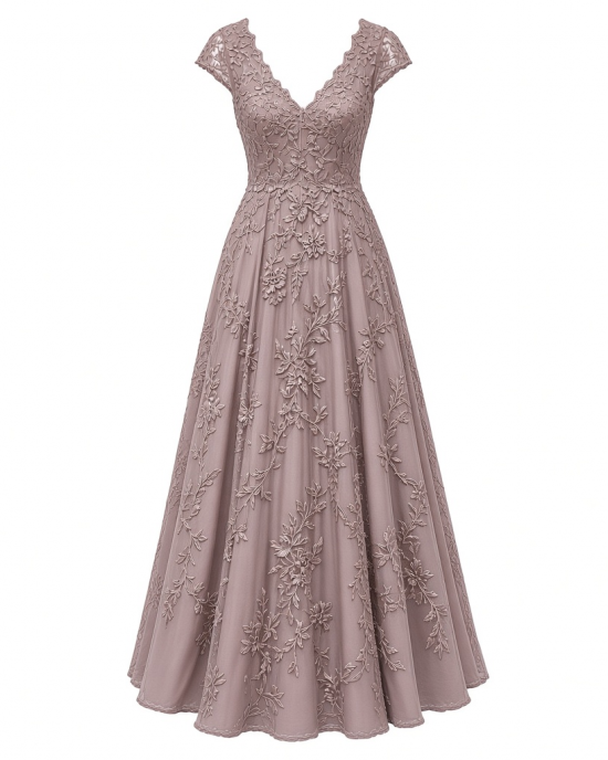 Alex Evenings Women's Long V-Neck Embroidered Mother of The Bride Dress W/Cap Sleeves, Full Skirt (Petite and Regular Sizes)