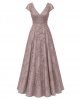Alex Evenings Women's Long V-Neck Embroidered Mother of The Bride Dress W/Cap Sleeves, Full Skirt (Petite and Regular Sizes)