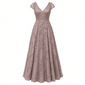 Alex Evenings Women's Long V-Neck Embroidered Mother of The Bride Dress W/Cap Sleeves, Full Skirt (Petite and Regular Sizes)