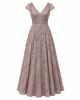 Alex Evenings Women's Long V-Neck Embroidered Mother of The Bride Dress W/Cap Sleeves, Full Skirt (Petite and Regular Sizes)