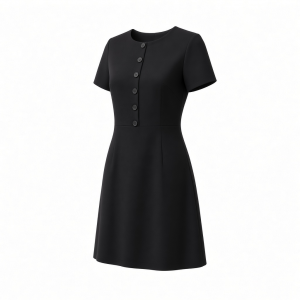 DKNY Women's Short Sleeve Jewel Neck Scuba Crepe Button Front Detail Mini Dress
