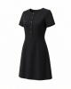 DKNY Women's Short Sleeve Jewel Neck Scuba Crepe Button Front Detail Mini Dress