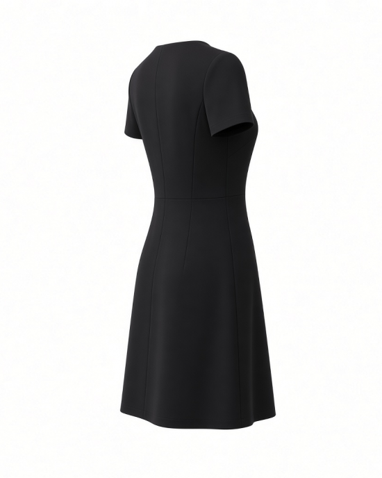 DKNY Women's Short Sleeve Jewel Neck Scuba Crepe Button Front Detail Mini Dress