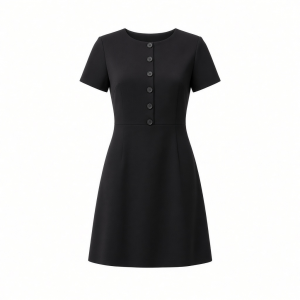 DKNY Women's Short Sleeve Jewel Neck Scuba Crepe Button Front Detail Mini Dress