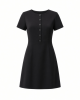 DKNY Women's Short Sleeve Jewel Neck Scuba Crepe Button Front Detail Mini Dress