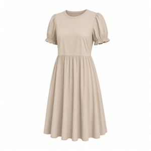 Essentials Women's Gathered Short Sleeve Crew Neck A-line Dress (Available in Plus Size)