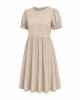 Essentials Women's Gathered Short Sleeve Crew Neck A-line Dress (Available in Plus Size)