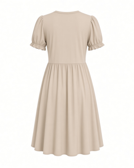 Essentials Women's Gathered Short Sleeve Crew Neck A-line Dress (Available in Plus Size)