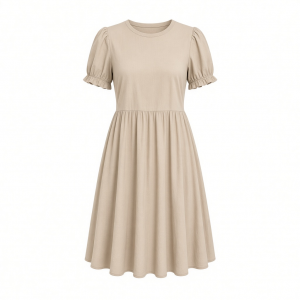 Essentials Women's Gathered Short Sleeve Crew Neck A-line Dress (Available in Plus Size)