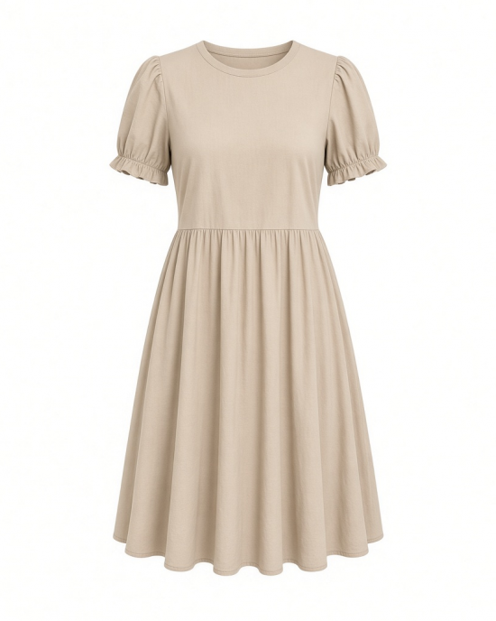 Essentials Women's Gathered Short Sleeve Crew Neck A-line Dress (Available in Plus Size)