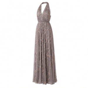 Adrianna Papell Womens Halter Blouson Beaded Gown
