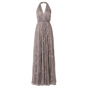 Adrianna Papell Womens Halter Blouson Beaded Gown