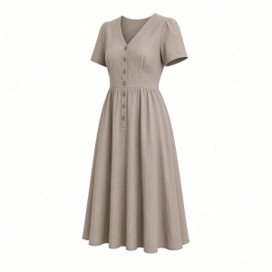 DKNY Women's Short Sleeve Button Front Fit & Flare Midi Dress