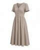 DKNY Women's Short Sleeve Button Front Fit & Flare Midi Dress