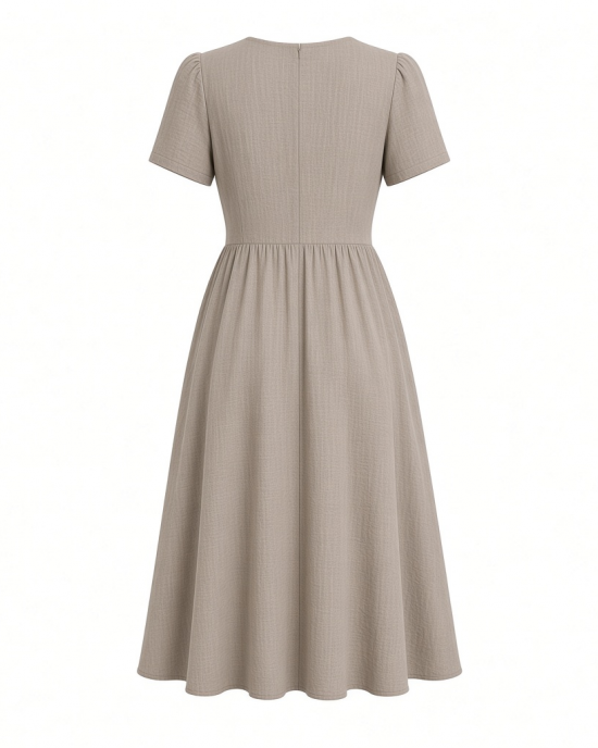 DKNY Women's Short Sleeve Button Front Fit & Flare Midi Dress