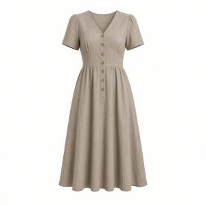 DKNY Women's Short Sleeve Button Front Fit & Flare Midi Dress