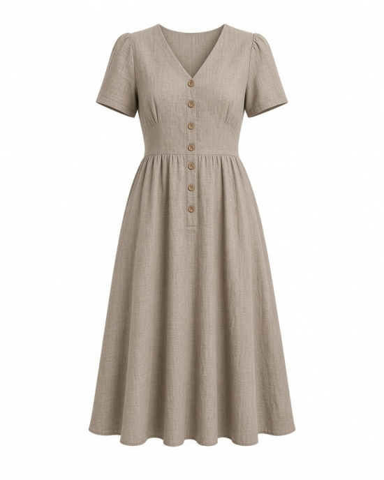 DKNY Women's Short Sleeve Button Front Fit & Flare Midi Dress