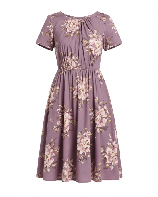 Maggy London Women's A-line Short Sleeve Gathered Neckline Knee Length Business Casual Cocktail Wedding Guest Dress