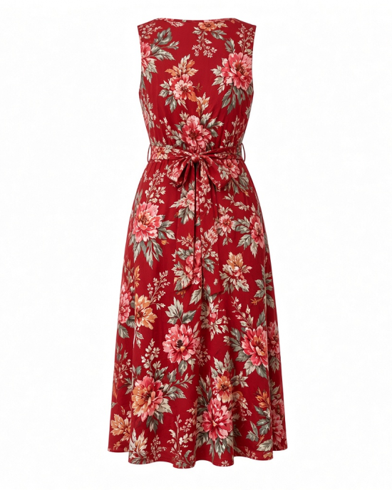Adrianna Papell Rayon Printed Midi Dress, Red Multi