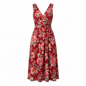 Adrianna Papell Rayon Printed Midi Dress, Red Multi