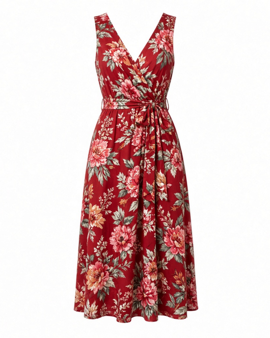 Adrianna Papell Rayon Printed Midi Dress, Red Multi