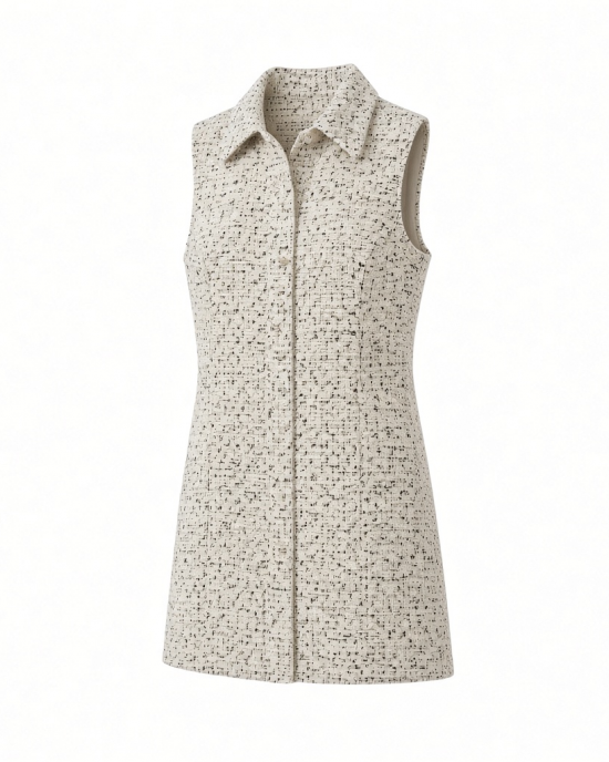 Calvin Klein Women's Sleeveless Collared Tweed Shift Mini Dress