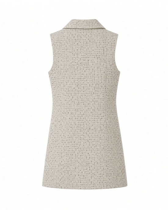 Calvin Klein Women's Sleeveless Collared Tweed Shift Mini Dress