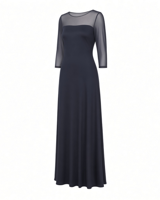 Alex Evenings Women's Long Matte Jersey Mother of The Bride Dress with 3/4 Illusion Sleeves (Petite and Regular Sizes)
