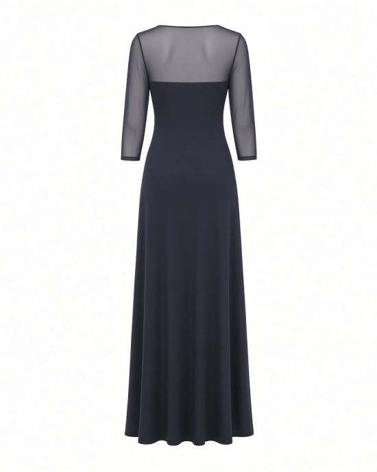 Alex Evenings Women's Long Matte Jersey Mother of The Bride Dress with 3/4 Illusion Sleeves (Petite and Regular Sizes)