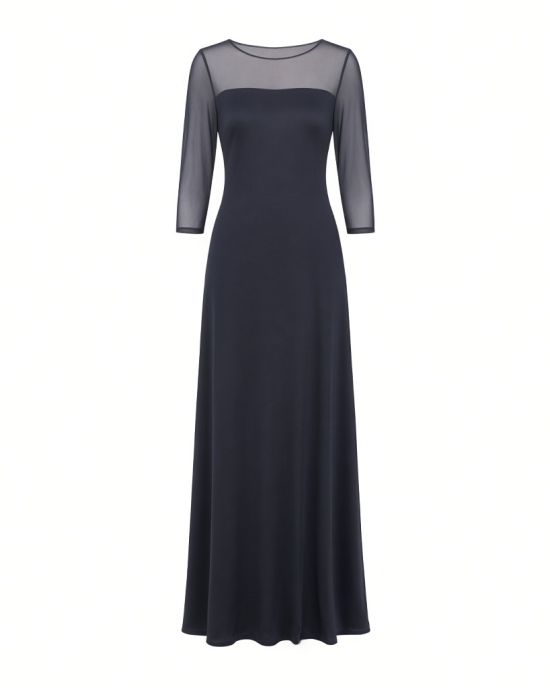 Alex Evenings Women's Long Matte Jersey Mother of The Bride Dress with 3/4 Illusion Sleeves (Petite and Regular Sizes)