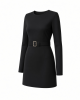 DKNY Women's Long Sleeve Jewel Neck Mini D Buckle Scuba Crepe Dress