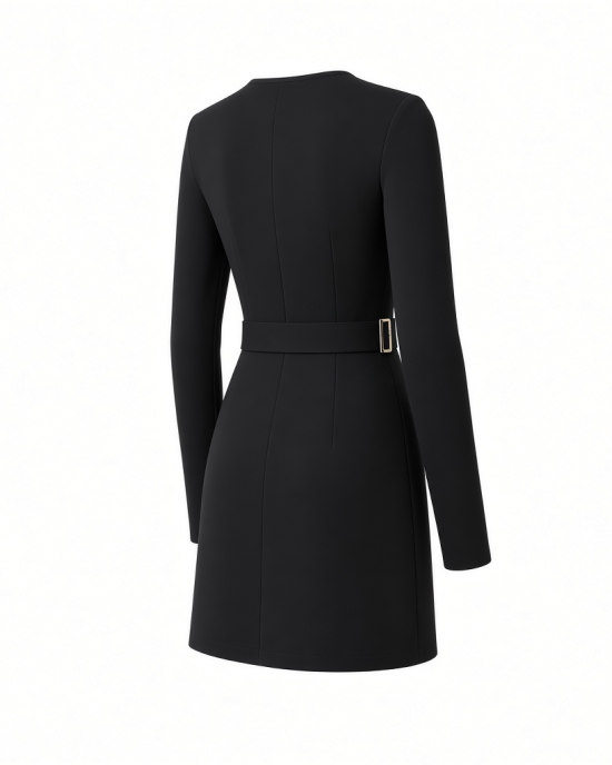 DKNY Women's Long Sleeve Jewel Neck Mini D Buckle Scuba Crepe Dress