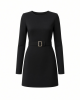 DKNY Women's Long Sleeve Jewel Neck Mini D Buckle Scuba Crepe Dress