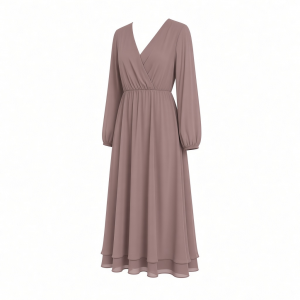 Essentials Women's Lightweight Georgette Long Sleeve V-Neck Midi Dress (Available in Plus Size)