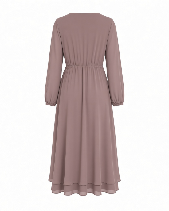 Essentials Women's Lightweight Georgette Long Sleeve V-Neck Midi Dress (Available in Plus Size)