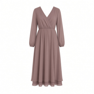 Essentials Women's Lightweight Georgette Long Sleeve V-Neck Midi Dress (Available in Plus Size)