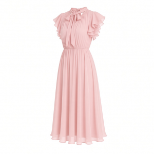 Tommy Hilfiger Women's Flutter Sleeve Tie Neck Chiffon Midi Dress