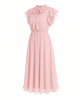 Tommy Hilfiger Women's Flutter Sleeve Tie Neck Chiffon Midi Dress