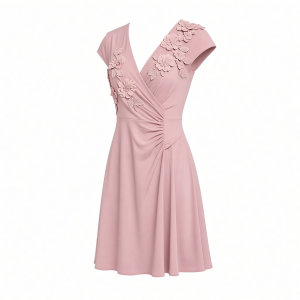 Adrianna Papell Women's Knit Crepe Short Dress, Short Cocktail Dress with 3D Floral Accents & Surplice Bodice