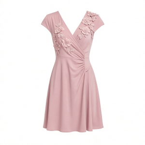 Adrianna Papell Women's Knit Crepe Short Dress, Short Cocktail Dress with 3D Floral Accents & Surplice Bodice