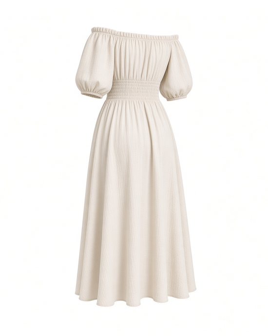 Vince Camuto Women's Off the Shoulder Puff Sleeve Smocked Waist Midi Dress