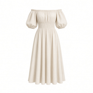 Vince Camuto Women's Off the Shoulder Puff Sleeve Smocked Waist Midi Dress
